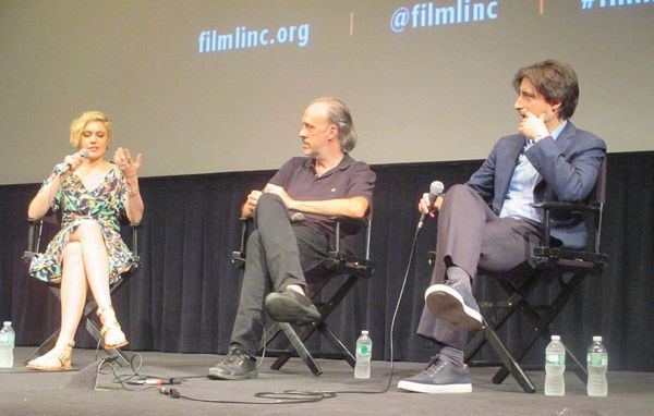 Hitchcock/Truffaut director Kent Jones between Mistress America's Greta Gerwig and Noah Baumbach